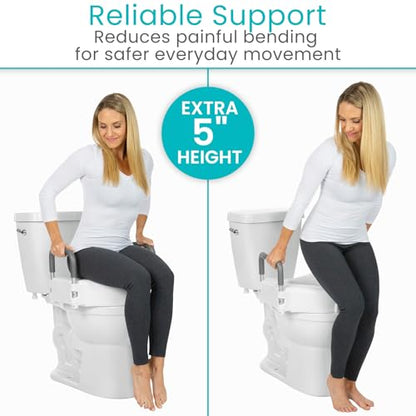 Vive Raised Toilet Seat - 5" Portable, Elevated Toilet Seat Riser | Extender - Elongated and Standard Fit Commode Lifter - Bathroom Safety Extender Assists Disabled, Elderly, Seniors - style: Universal Size w/ Handles