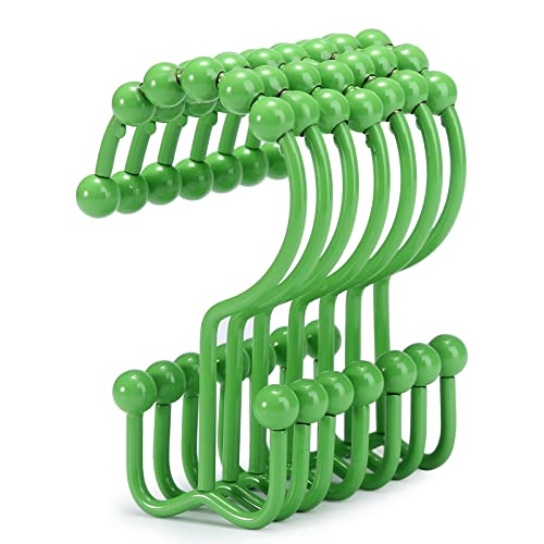 Shower Curtain Hooks, Goowin Shower Curtain Rings, Stainless Steel Shower Curtain Hooks Rust Proof Free Sliding Double Shower Hooks for Curtain, Shower Curtains & Liners (Green) - color: Green