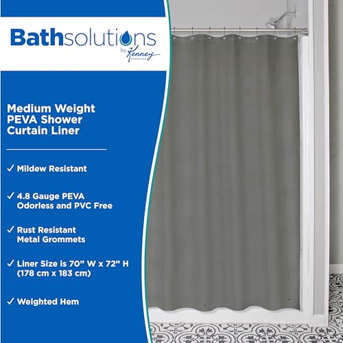 Kenney KN41439 Medium Weight 5 Gauge Waterproof PEVA Shower Curtain Liner with Rust-Resistant Metal Grommets and Weighted Magnetic Hem for Bathroom, 70" W x 72" H, Gray, 1-Pack - color: Grey, size: 70"W x 72"L (Pack of 1)