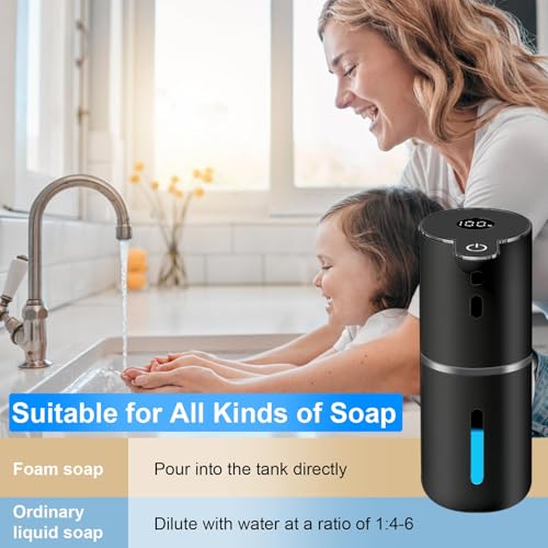OHIFAST Automatic Foaming Soap Dispenser Touchless, USB Rechargeable Smart Hand Soap Dispenser, 6-Level Adjustable, 12.8oz/380mL, Compatible with Thick Thin Dish Soap for Bathroom Kitchen-Black - color: Black, style: Foam
