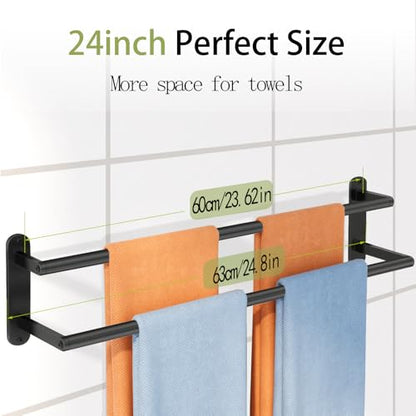 Towel Racks for Bathroom, Double Towel Bar 24Inch, Stainless Steel Bathroom Towel Holder, Double Towel Rod Wall Mounted Towel Hanger, Bathroom Towel Rack(Matte Black) - size: 24 Inch
