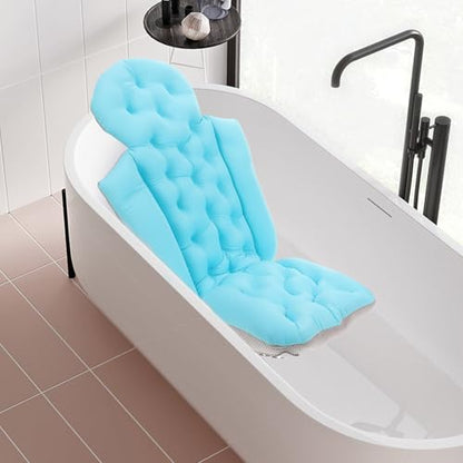Ciieeo Adult Bath Cushion and Non-Slip Bathtub Mat with Suction Cups, Full Body Bath Pillow Headrest for Neck and Back Support, Blue for Relaxing Bathtub Use