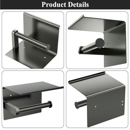 Tindbea Mega Size Toilet Paper Holder with Shelf + Towel Robe Hooks, Adhesive or Screw Wall Mounted Toilet Paper Roll Holder, Stainless Steel Bathroom Hardware Set (Polished Grey) - color: Polished Grey, size: Large