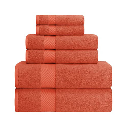 Zero-Twist Towel Collection, Luxurious Cotton Oversized 6-Piece Towel Set, Bath Towel 30" x 54", Hand Towel 16" x 30", Face Towel 13" x 13", Absorbent and Fast-Drying, Brick Red by Blue Nile Mills - color: Brick Red, size: 6 Piece Towel Set