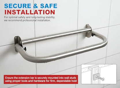 Extend-A-Hand Folding Grab Bar Extension 24" | Heavy-Duty Stainless Steel Wall-Mounted Bathroom Safety Bar for Shower, Toilet & Bathtub - color: Stainless Steel, size: 24x12 inches