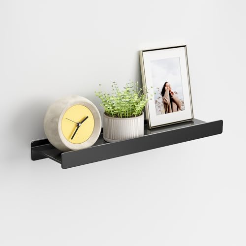 Floating Shelves for Wall, Wall Mounted Shelves with Lip for Storage, Metal Display Shelves for Home Decor, Kitchen/Living Room/Bedroom/Bathroom Shelf, Black 16 inch 1 Pack - color: Black, size: 16 inch 1P