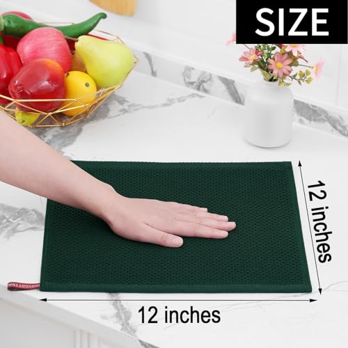 Homaxy 100% Cotton Waffle Weave Kitchen Dish Cloths, 9-Pack, Blackish Green | Ultra Soft Absorbent Dish Towels, Quick Drying Dish Rags with Hanging Loop, 12 x 12 Inches - color: Blackish Green, size: 12 x 12 - 9 Pack