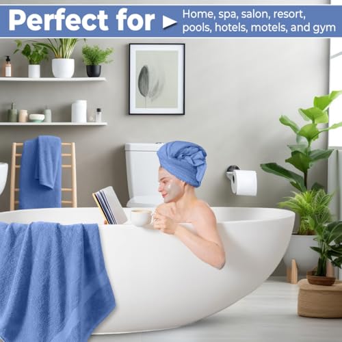 QUBA LINEN Pack of 8 Towels Set, 2 Large Bath Towels, 2 Hand Towels, 4 Wash Cloths, 100% Cotton, Lighter Weight, Quicker to Dry, Super Absorbent, Perfect for Bathroom (Blue) - color: Blue