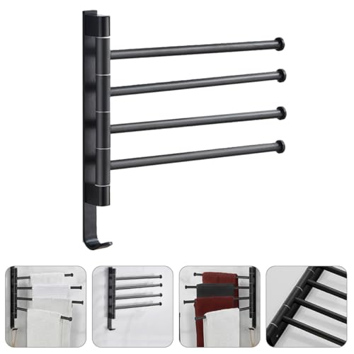 Gatuida Heavy Duty Wall-Mounted 4-bar Swivel Towel Rack Industrial Rustic Towel Holder for Bathroom Storage Black Rotatable Multi-arm