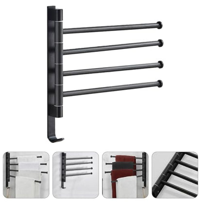 Gatuida Heavy Duty Wall-Mounted 4-bar Swivel Towel Rack Industrial Rustic Towel Holder for Bathroom Storage Black Rotatable Multi-arm
