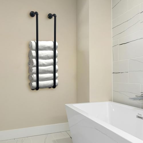 Industrial Pipe Towel Rack for Bathroom Wall Mounted,Towel Holder Black | 36 Inch,Easy To Install,Made of Galvanized Steel,Hold Up To 9 Regular Size Bath Towels,For Farmhouse Bathrooms Laundry Rooms - size: 36 Inch