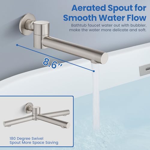 Airuida 3-Function Shower System with Tub Spout – Round Rainfall Shower Faucet Combo,Handheld Spray with 2 Functions,Includes Rough-In Valve with 360° Rotating Drain,12 Inch Shower Head,Brushed Nickel - color: Brushed Nickel, size: 12 Inch