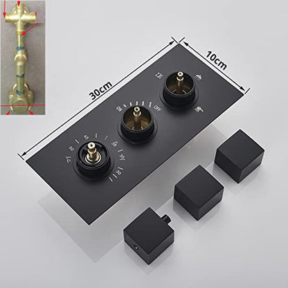 Shower System Thermostatic Concealed Shower Faucet Set Wall Mounted Matte Black Anti Scald Shower Combo Set with 6 Body Sprays with Hand Shower and Waterfall Rainfal,12 Inch - size: 12 Inch