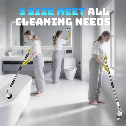 Electric Spin Scrubber, 2-Speed Cleaning Brush, Extendable Handle (White) | Includes 7 reusable brush heads and an IPX7-rated design for cleaning bathrooms, showers, kitchens, tile, floors, and grout - color: White