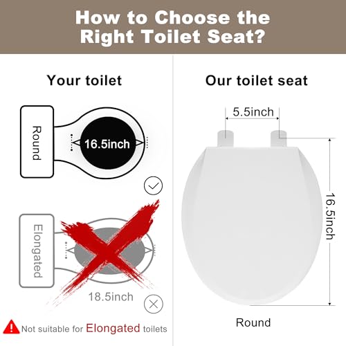 Angol Shiold Round Toilet Seat Soft Close & Quick Release, White Plastic Toilet Seats Cover Rust-Proof(16.5",Modern) - color: 1-Pack