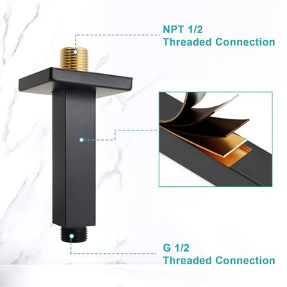 Enga Brass 3 Inch Ceiling Mount Shower Arm with Flange, Matte Black - color: Matte Black, style: 3 Inch