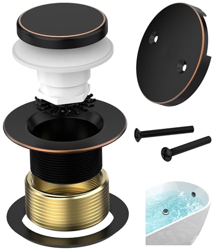 Tip-Toe Bathtub Drain Kit with Hair Catcher, Oil Rubbed Bronze | 2-Hole Overflow Faceplate, Solid Brass, 5-Layer Plated, Fits 1.5"/1.75" Drains, For Bathroom Remodel, Matches Fixtures - color: Oil Rubbed Bronze