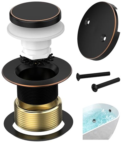 Tip-Toe Bathtub Drain Kit with Hair Catcher, Oil Rubbed Bronze | 2-Hole Overflow Faceplate, Solid Brass, 5-Layer Plated, Fits 1.5"/1.75" Drains, For Bathroom Remodel, Matches Fixtures - color: Oil Rubbed Bronze