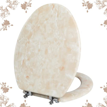 Elongated Toilet Seat Natural Wood Toilet Seat with Zinc Alloy Hinges, Easy to Install also Easy to Clean, Anti-pinch Marble Toilet Seat by Angol Shiold (Elongated, Beige Pink) - color: Beige Pink, size: Elongated-18.5”