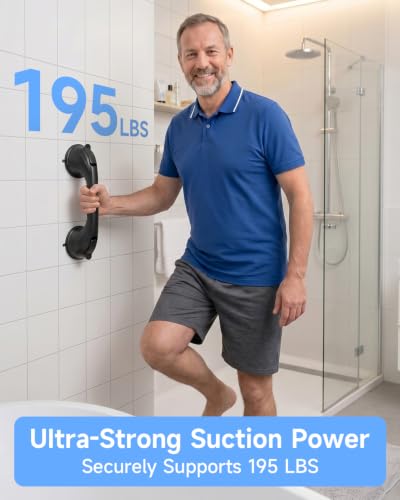 2 Pack Shower Grab Bar for Shower and Bathtubs, No Drilling, Black | Suction Shower Handle for Elderly, Suction Cup Removable Handrails Safety Grip, Heavy Duty, 12 inch - color: Black