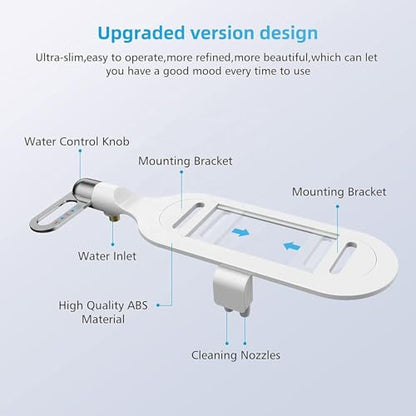 Bidet Attachment for Toilet, Non Electric Bidet Toilet Seat Attachment with Dual Nozzle, Adjustable for Sanitary and Feminine Wash,16.93x4.72 Inch