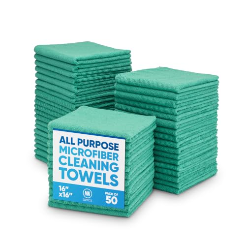 Microfiber Wholesale 16" x 16" All Purpose Towels - 50 Pack - Reusable Wash Cloths, Dust, Kitchen, Car, Shop Rags for Cleaning (Green) - color: Green, size: 50 Pack