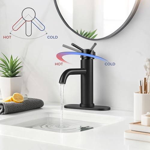 Bathroom Sink 1 Hole Single Handle Lever Faucets Stainless Steel | Pop Up Drain,Deck Plate,Flexible Hoses,1 or 3 Hole,Modern,for Vanity RV Bath Basin Wash Room Restroom Home,Matte Black - color: Matte Black