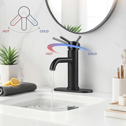 Bathroom Sink 1 Hole Single Handle Lever Faucets Stainless Steel | Pop Up Drain,Deck Plate,Flexible Hoses,1 or 3 Hole,Modern,for Vanity RV Bath Basin Wash Room Restroom Home,Matte Black - color: Matte Black