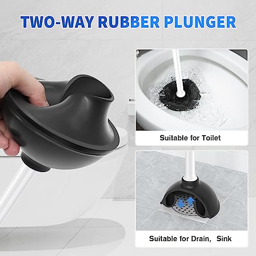 Toilet Plunger and Brush, Silicone Bowl Brush and Heavy Duty Toilet Plunger Set with Ventilated Holder, 2-in-1 Toilet Brush and Plunger Combo for 5.3-inch Bathroom Cleaning (White, 1 Set) - color: White