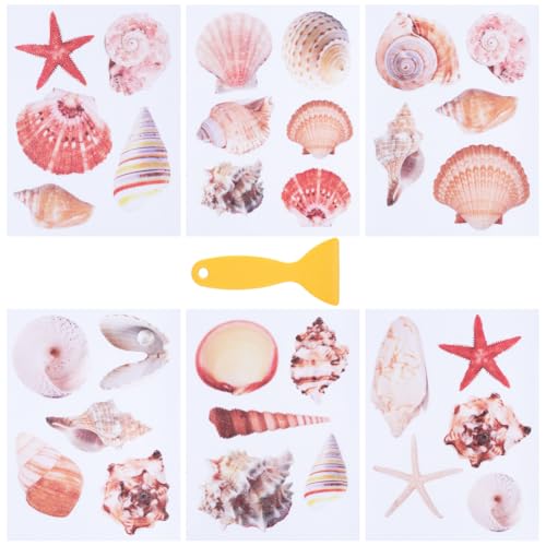 6 Pages Sea Shell Bathtub Non Slip Stickers Bulk Bathtub Sea Stickers with Scraper Adhesive Ocean Animal Slippery Floor Decal for Shower and Bath Tub Home Decorations DIY Crafts Gift Adult - style: Shell 2