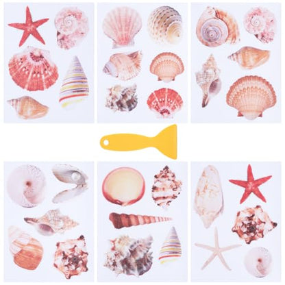 6 Pages Sea Shell Bathtub Non Slip Stickers Bulk Bathtub Sea Stickers with Scraper Adhesive Ocean Animal Slippery Floor Decal for Shower and Bath Tub Home Decorations DIY Crafts Gift Adult - style: Shell 2