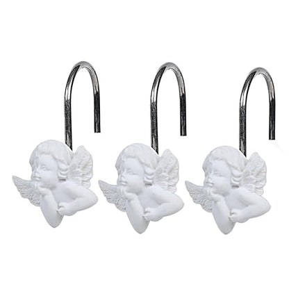 Twofish Home White Angel Shower Curtain Hooks Anti Rust Shower Curtain Hooks Decorative Resin White Angel Shower Curtain Rings Set of 12 - color: White Angel-1