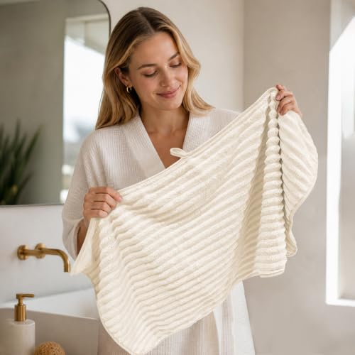Extra Large Bath Towel Set 10 Piece, XL Bath Towels 35"x67" Oversized Bath Sheets, 280 GSM Microfiber Quick Dry Absorbent Towels, 5 Bath Sheets & 5 Hand Towels (Cream) - color: Cream, size: Bath towel 35" x 67"+hand towel 30"x13"