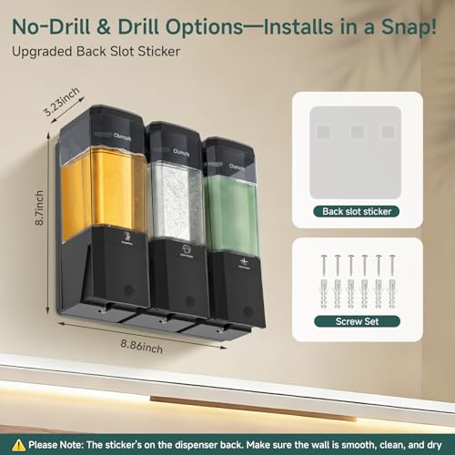 Shampoo and Conditioner Dispenser 3 Chamber 17oz No Drill Shower Soap Dispenser Wall Mounted Shampoo Conditioner Body Wash Refillable Bathroom Shower Dispenser (Black+Smoke Gray 3 Chamber) - color: Black-smoke Gray-3