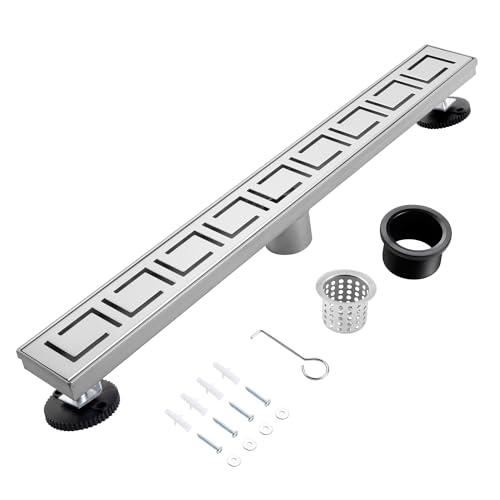 28 Inch Linear Shower Drain, Brushed Nickel Shower Floor Drain, Removable Grate, 304 Stainless Steel, Easy to Install & Clean for Bathrooms (Drain Base Not Included), LSD-30A-28S