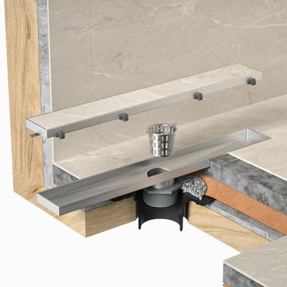 Linear Shower Drain 36" Brushed 304 Stainless Steel | Fast Drainage | Tile Inserted | Stainless Floor Drain Grate | Hair Strainer | Drain Key | The Upgrade for Your Bathroom - size: 36 Inch