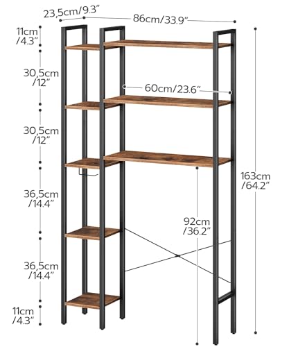 HOOBRO Over The Toilet Storage, 8-Tier Bathroom Organizer Over Toilet Shelf, Storage Rack Above Toilet Stand, Freestanding Space Saver, Toilet Paper Holder, Rustic Brown and Black BF86TS01