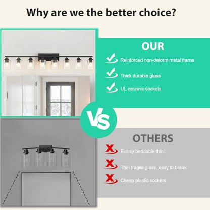 Matte Black Bathroom Vanity Light, 8-Light Modern Vanity Lighting Fixtures Over Mirror with Clear Glass Shade,Square Design,Wall Sconces for Living Room Cabinet Bedroom,E26 Socket - size: 8-Light