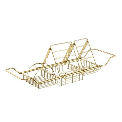 Woodbridge Stainless Steel Extendable Bathtub Caddy Tray in Brushed Gold Finish with Removable Wine Holder, Book and Phone Rack, Bathcad-BG - color: Brushed Gold