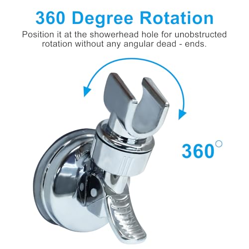 Adjustable Shower Head Holder, Chrome | Wall Mount, Strong Suction Handheld Bracket, Universal Bathroom Mount, For Marble Glass Metal Ceramic