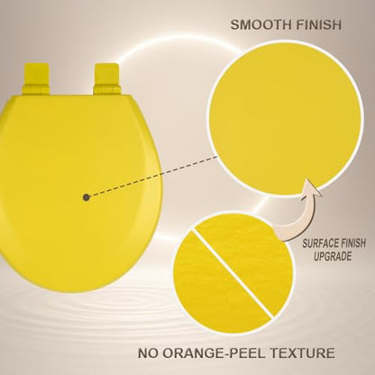 Toilet Seat, Slow Close, Soft Touch, Ultra-Smooth Matte Finish (No Orange-Peel Texture), Premium Moulded Wood, Quick Release, PIKLiDS (Yellow, Round) - color: Yellow, size: Round