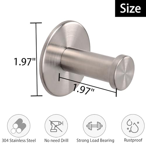 Bath Towel Hooks, 4 Pack Self Adhesive Coat Hooks, Sturdy No Drilling Robe Hook, SUS 304 Stainless Steel Heavy Duty, Wall Hooks for Bathroom Bedroom Kitchen (2 in, Brushed) - color: Brushed-4