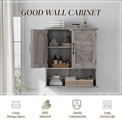 Smuxee Farmhouse Bathroom Cabinet Wall Mounted, Washed Grey Small Medicine Cabinet with Adjustable Shelf, Bathroom Cabinet for Living Room, Laundry Room - color: Washed Grey, size: Small