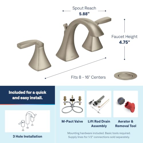 Moen Voss Brushed Nickel Two-Handle Widespread Bathroom Sink Faucet Trim Kit, Valve Included, TV6905BN - color: Brushed Nickel