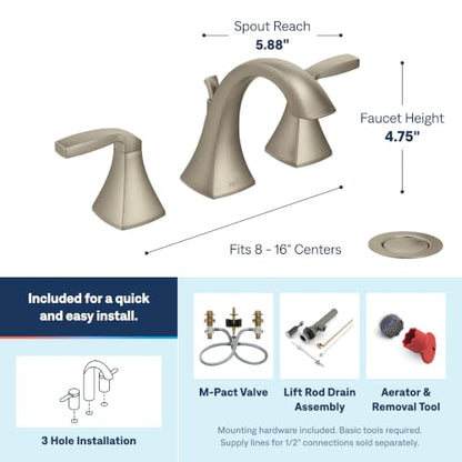 Moen Voss Brushed Nickel Two-Handle Widespread Bathroom Sink Faucet Trim Kit, Valve Included, TV6905BN - color: Brushed Nickel