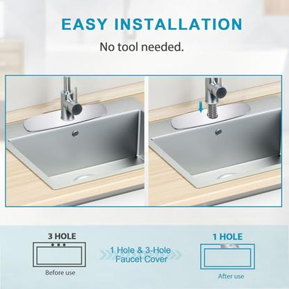 10" Kitchen Sink Deck Plate, Faucet Hole Cover, 8" Widespread, 1 or 3 Hole, 304 SS | MAYYAYA Brushed Chrome 304 stainless deck plate escutcheon; foam gasket; secures with faucet's own hardware, no extra nuts - color: Chrome