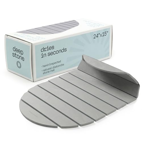 Deepstone Foldable Stone Bath Mat – Large Diatomaceous Earth Mat, Quick Dry with Non-Slip Base, Water Absorbing Bathroom and Shower Stone Mat, Easy to Clean (24” x 15”), Gray - color: Gray