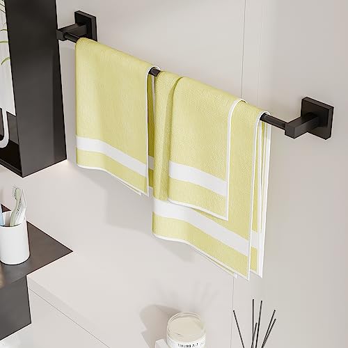 RUACQ Towel Bar 22" Towel Racks for Bathroom Wall Mounted, Matte Black | Total Length 24 Inch Single Towel Rod, Bath Towel Holder, 304 Stainless Steel, Rustproof, Square Base, Heavy Duty, Modern - color: Matte Black, size: 22 inch(Center to Center) Single