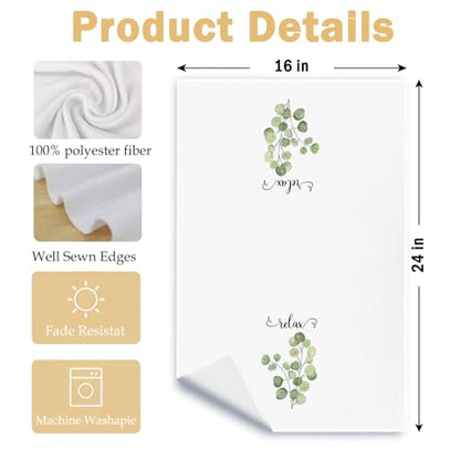 Sage Green Plant Botanical Hand Towels, Relax Soak Unwind Breathe Green Floral Hand Tea Towel for Spa Gym Bathroom Restroom, 16x24 Inch Set of 4 - color: Sage Green Plant Botanical