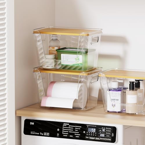 Delamu 2 Pack Trash Bag Dispenser, Stackable Garbage Bag Holder | Clear Acrylic Organizer Bins for Under Sink Organization, Pantry Storage, Cabinet, Kitchen, Laundry, Bathroom - size: XL-2 Pack